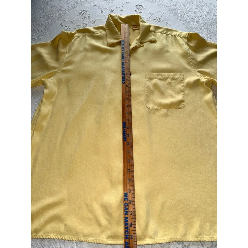 Jos. A. Bank Mens Yellow 100% Silk Herringbone Short Sleeve Button Down Shirt L